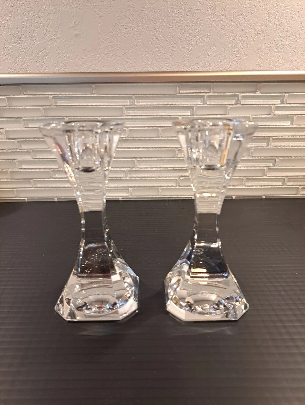 Villeroy and Boch Elegant Crystal Clear Candle Stick Holders Set Of 2 - SIGNED